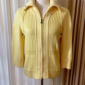 Christopher & Banks Soft Yellow Knit 3/4 Sleeve Spring/Summer Zip Sweater